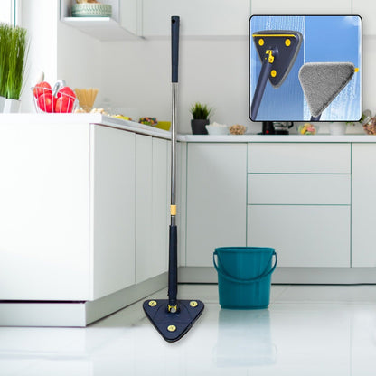 Triangle Cleaning Mop with 360¡ rotatable head and long stainless steel handle.